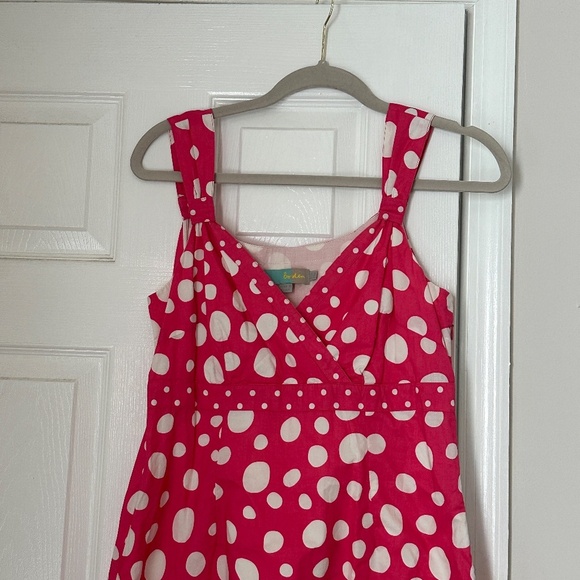 Women's Boden Pink White Polka Dot Dress Size 8 Regular Empire Sleeveless - Picture 2 of 8